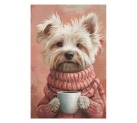 Puzzles pour Adolescents 75x50cm/1000pcs Dog in Pink Sweater with Coffee Puzzles pour Adolescents - Jeu Manuel - Décoration Intérieure pour Les Amateurs De Jeux Vidéo 75x50cm/1000pcs