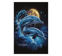 Puzzles pour Adolescents 75x50cm/1000pcs Dolphins Under The Moon Puzzle pour Adultes, Jeu De Réflexion Amusant Et Humoristique, Cadeau d'anniversaire, 75x50cm/1000pcs