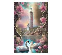 Puzzles pour Adolescents 75x50cm/1000pcs Enchanted Lighthouse with Swans Casse-têtes pour Adultes Jeu De Réflexion Vacances À La Maison Tuer Le Temps Défi Éducatif 75x50cm/1000pcs