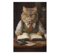 Puzzles pour Adolescents 75x50cm/1000pcs Fat Cat Reading Book Cute Puzzles pour Adultes Jeux Relaxants Décoration Murale Jeu Stimulant Cadeaux 75x50cm/1000pcs