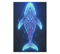 Puzzles pour Adolescents 75x50cm/1000pcs Glowing Blue Whale with Tribal Patterns Puzzle pour Adultes - Jeu Manuel - Améliore La Mémoire - Activités Amusantes À La Maison 75x50cm/1000pcs