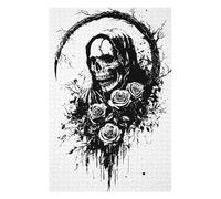 Puzzles pour Adolescents 75x50cm/1000pcs Grim Reaper with Roses Black and White Puzzles Jeux Relaxants Assemblage De Motifs Difficile Et Stimulant 75x50cm/1000pcs