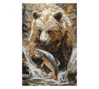 Puzzles pour Adolescents 75x50cm/1000pcs Grizzly Bear Fishing in Dynamic Impasto Style Puzzle pour Adultes - Jeu Manuel - Améliore La Mémoire - Activités Amusantes À La Maison 75x50cm/1000pcs