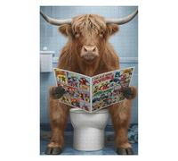 Puzzles pour Adolescents 75x50cm/1000pcs Highland Cow Reading Comics on Toilet Puzzles pour Adultes - Jeu Manuel - Cadeaux pour Femmes - Stimule Le Cerveau 75x50cm/1000pcs