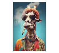 Puzzles pour Adolescents 75x50cm/1000pcs Hippie Giraffe Smoking Puzzles pour Adultes - Jeu Manuel - Cadeaux pour Femmes - Stimule Le Cerveau 75x50cm/1000pcs