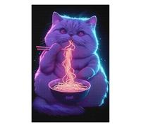 Puzzles pour Adolescents 75x50cm/1000pcs Neon Cat Eating Ramen Puzzles pour Adultes Jeu De Réflexion Course De Vitesse Jeu Stimulant Cadeaux 75x50cm/1000pcs