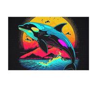 Puzzles Pour Adolescents 75x50cm/1000pcs Neon Orca Sunset Wave Art Print Puzzles Pour Adultes, Jouets, Décoration Murale, Cadeaux Pour Femmes, Cadeaux Uniques Pour Anniversaire Et Noël 75x50cm/1000pcs