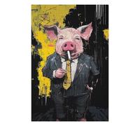 Puzzles pour Adolescents 75x50cm/1000pcs Pig in Suit Smoking Cigarette Art Puzzles pour Adultes Jouets Anti-Stress Une Œuvre d'art Stimule Le Cerveau 75x50cm/1000pcs