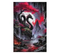 Puzzles pour Adolescents 75x50cm/1000pcs Puzzle Dragon and Moon in Asian Landscape Puzzle, Jouet, Décoration Murale, Art Mural, Cadeau d'anniversaire Unique 75x50cm/1000pcs