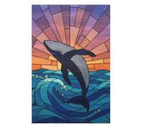 Puzzles pour Adolescents 75x50cm/1000pcs Puzzle Stained Glass Whale Leaping from Ocean Puzzle, Jouet, Décoration Murale, Art Mural, Cadeau d'anniversaire Unique 75x50cm/1000pcs