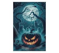 Puzzles pour Adolescents 75x50cm/1000pcs Puzzles Halloween Pumpkin with Ghosts and Moon Puzzles pour Adolescents Jouets Anti-Stress Assemblage De Motifs Cadeaux De Réduction du Stress 75x50cm/1000pcs