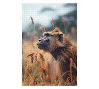 Puzzles pour Adolescents 75x50cm/1000pcs Puzzles pour Adultes Baboon in Tall Wild Grass Animal Photo Jeux Relaxants pour Améliorer La Mémoire Cadeaux d'anniversaire Uniques 75x50cm/1000pcs