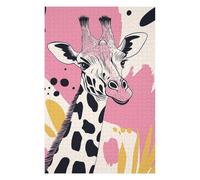 Puzzles pour Adolescents 75x50cm/1000pcs Puzzles pour Adultes Giraffe Portrait with Abstract Pink Background Jeu Manuel Décoration pour La Maison pour Anniversaire, Noël 75x50cm/1000pcs