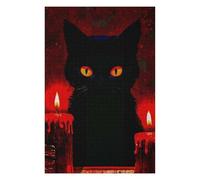 Puzzles pour Adolescents 75x50cm/1000pcs Puzzles pour Adultes Witch Black Cat and Red Candles Jeux Relaxants pour Améliorer La Mémoire Cadeaux d'anniversaire Uniques 75x50cm/1000pcs