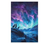 Puzzles pour Adolescents 75x50cm/1000pcs Puzzles pour Adultes Wolves Under Aurora Borealis Painting Jeu Familial Découpe De Précision pour Anniversaire, Noël 75x50cm/1000pcs