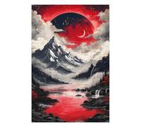 Puzzles pour Adolescents 75x50cm/1000pcs Red Moon Mountain Landscape Puzzle pour Adultes, Jouets À Monter Soi-même, Défi Difficile, Cadeaux pour Les Amis Et La Famille 75x50cm/1000pcs