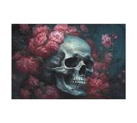 Puzzles pour Adolescents 75x50cm/1000pcs Skull with Pink Flowers Puzzles pour Adultes À Monter Soi-même - Jeu De Puzzle Difficile - Cadeau Unique pour Un Anniversaire Ou Noël 75x50cm/1000pcs