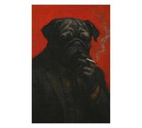 Puzzles pour Adolescents 75x50cm/1000pcs Smoking Pug Portrait Puzzle pour Adultes, Jeu Familial, Assemblage De Motifs, Activités Amusantes À La Maison, 75x50cm/1000pcs
