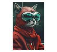 Puzzles pour Adolescents 75x50cm/1000pcs Stylish Cat in Red Outfit Jeux De Puzzles en Famille pour S'amuser en Famille Cadeaux Uniques pour Les Anniversaires Et Noël 75x50cm/1000pcs