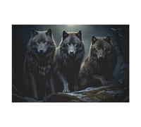 Puzzles pour Adolescents 75x50cm/1000pcs Three Mystical Wolves in The Moonlight Puzzles pour Adultes, Jeux Familiaux Amusants Et Humoristiques, pour Les Joueurs 75x50cm/1000pcs