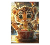 Puzzles pour Adolescents 75x50cm/1000pcs Tiger Eating Ramen Puzzles pour Adultes, Jouets À Monter Soi-même, Décoration Murale, Cadeaux d'anniversaire Et De Noël Uniques 75x50cm/1000pcs