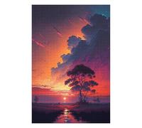 Puzzles pour Adolescents 75x50cm/1000pcs Tree by The River Sunset Puzzles pour Adultes, Jouets À Faire Soi-même, Améliorent La Mémoire, Idéal comme Cadeau 75x50cm/1000pcs