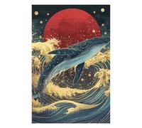 Puzzles pour Adolescents 75x50cm/1000pcs Whale Riding Waves with Red Sun Puzzles pour Adultes, Décoration Murale, Course De Vitesse Manuelle, Idéal comme Cadeau pour Toute La Famille 75x50cm/1000pcs