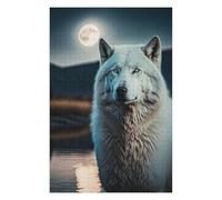 Puzzles pour Adolescents 75x50cm/1000pcs White Wolf and The Moon Casse-têtes pour Adultes, Jeu De Réflexion, Améliore La Mémoire, Cadeaux pour Les Amis Et La Famille 75x50cm/1000pcs