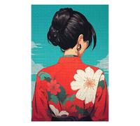 Puzzles pour Adolescents 75x50cm/1000pcs Woman in Red Kimono Puzzle pour Adultes, Jeu Familial, Assemblage De Motifs, Activités Amusantes À La Maison, 75x50cm/1000pcs