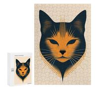 Puzzles pour Adolescents Abstract Cat Vector Portrait in Bold Orange Tones Puzzles pour Adultes, Jouets Anti-Stress, Difficile, Cadeau d'anniversaire, Cadeaux, 300 PCS