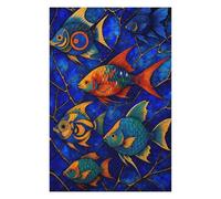 Puzzles pour Adolescents Abstract Fantasy #61 - Colorful Fish Stained Glass Style Puzzles pour Adolescents Jeux De Détente Décoration Parfaite, pour Toute La Famille 75x50cm/1000pcs