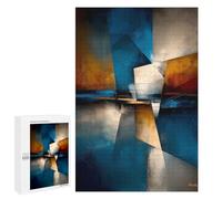 Puzzles pour Adolescents Abstract Pentagonal Form - Blue, Gold & Ivory Geometry Puzzles pour Adultes, Jouets Anti-Stress, Difficile, Cadeau d'anniversaire, Cadeaux, 1000 PCS