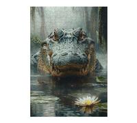 Puzzles pour Adolescents Alligator in Swamp with Lily Pad Puzzles pour Adultes Jeu Manuel Décoration Intérieure Est Idéal comme Cadeau 38x26cm/1000pcs