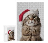 Puzzles pour Adolescents American Bobtail Cat with Santa Hat Puzzles pour Adultes Jeu Manuel Cadeau d'anniversaire Cadeau d'anniversaire, Cadeaux, 300 PCS