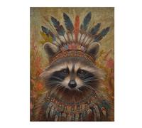 Puzzles pour Adolescents American Indian Raccoon Puzzles pour Adolescents, Jouets Anti-Stress, Décoration Murale, Cadeau d'anniversaire, Cadeaux, 52x38cm/1000pcs