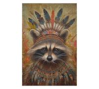 Puzzles pour Adolescents American Indian Raccoon Puzzles pour Adolescents, Jouets Anti-Stress, Décoration Murale, Cadeau d'anniversaire, Cadeaux, 75x50cm/1000pcs