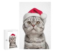 Puzzles pour Adolescents American Shorthair Cat with Santa Hat Portrait Puzzles pour Adolescents - Décoration Murale - Cadeau Unique pour Anniversaire Et Noël