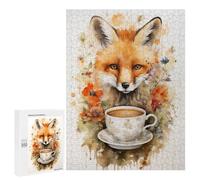 Puzzles pour Adolescents Art Fox and A Cup of Tea Puzzles pour Adultes - Jeu Manuel - Niveau De Difficulté Élevé - Idée Cadeau Originale pour Un Anniversaire 500 PCS