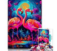Puzzles pour Adolescents Art psychédélique Flamant Rose, Jeu Familial Anti-Stress, défi Difficile, renforce l'amour Entre Les Couples 75x50cm