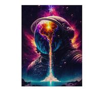 Puzzles pour Adolescents Astronaut with Earth Helmet Puzzles pour Adultes Jeux Amusants pour S'amuser en Famille Interaction Parent-Enfant 52x38cm/1000pcs