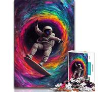Puzzles pour Adolescents Astronaute Surf Spatial Puzzles pour Adultes 1000 pièces avec Affiche et fiche de Questions-réponses pour Les 14 Ans (50x75cm)