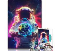 Puzzles pour Adolescents Astronaute Tenant la Terre Puzzles pour Adultes 1000 pièces Difficile idéal comme Cadeau pour Toute la Famille Convient pour Et 14 (50x75cm)