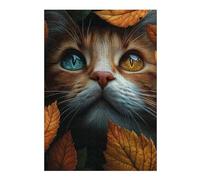 Puzzles pour Adolescents Autumn Leaves and Orange Tabby Cat Puzzles pour Adultes Jeu Manuel Décoration Intérieure Est Idéal comme Cadeau 38x26cm/1000pcs