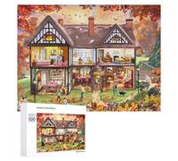 Puzzles pour Adolescents Autumnal Cottage Scene with People and Animals Puzzles pour Adultes Jouets Anti-Stress Vacances À La Maison Passer Le Temps Interaction Parent-Enfant 500 PCS