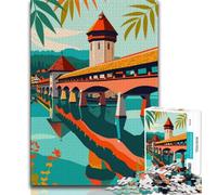 Puzzles pour Adolescents avec Affiche de Voyage à Lucerne 1000 pièces, Anti-Stress, défi Difficile, à Offrir en Cadeau à Toute la Famille 75x50cm