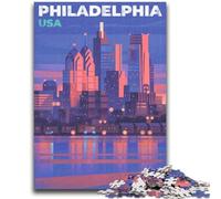 Puzzles pour Adolescents avec Illustration de la Ligne d'horizon de Philadelphie, Jeux éducatifs et Anti-Stress avec Père Noël, 1000 pièces (26x38cm)