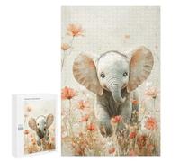 Puzzles pour Adolescents Baby Elephant in Flowers Puzzle Adulte - Décoration Murale - Découpe De Précision pour Les Gamers 1000 PCS