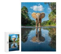 Puzzles pour Adolescents Baby Elephant Reflection Puzzle Anti-Stress pour Adolescents Chaque Pièce Est Unique - Idéal comme Cadeau pour Toute La Famille 300 PCS
