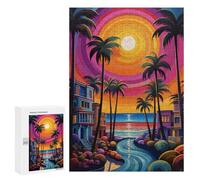 Puzzles pour Adolescents Beach Sunset Palm Trees -3 Puzzle Anti-Stress pour Adolescents Chaque Pièce Est Unique - Idéal comme Cadeau pour Toute La Famille 300 PCS