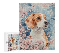 Puzzles pour Adolescents Beagle Dog with Cherry Blossoms Watercolor Floral Beagle Poster Puzzle Adulte - Décoration Murale - Découpe De Précision pour Les Gamers 500 PCS